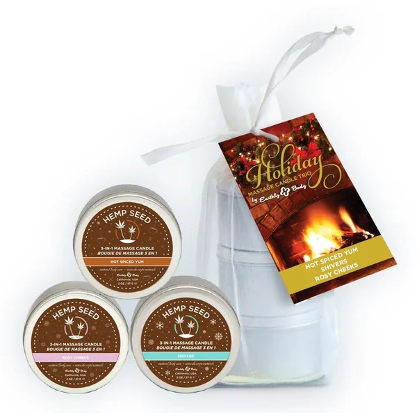 Hemp Seed Holiday Candle 2 Oz Trio in Organza Bag
