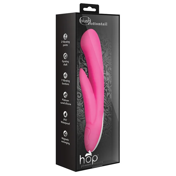 Hop Cottontail Plus G-Spot + Clitorial Stimulating Hot Pink 8.25-Inch Ultrasilk Silicone Rechargeable Rabbit Vibrator