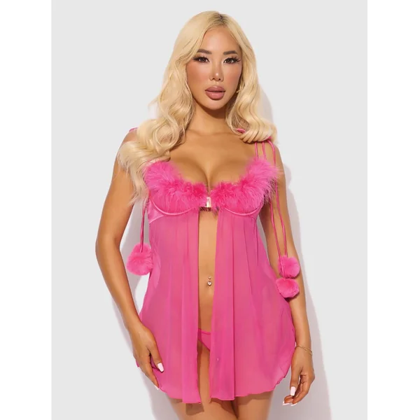 House of Desire Marilyn Marabou & Mesh Babydoll & G-String Set