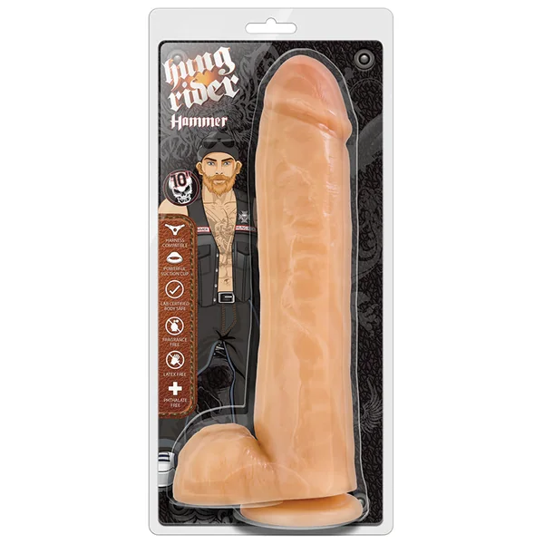Hung Rider Hammer Realistic Beige 11.5-Inch Long Dildo With Balls & Suction Cup Base
