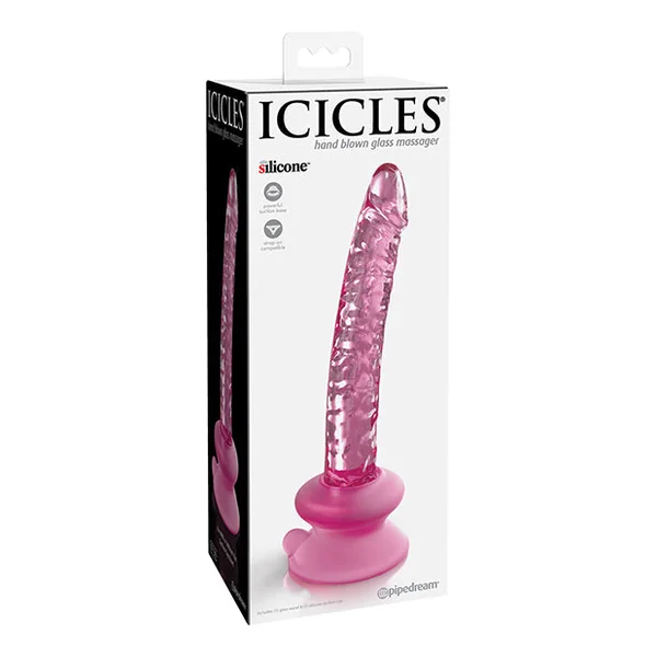 Icicles No. 86 Hand Blown Glass Massager W-suction Cup - Pink