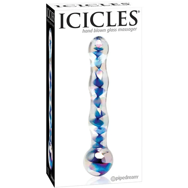 Icicles No. 8 Hand Blown Glass Massager – Clear w/Inside Blue Swirls