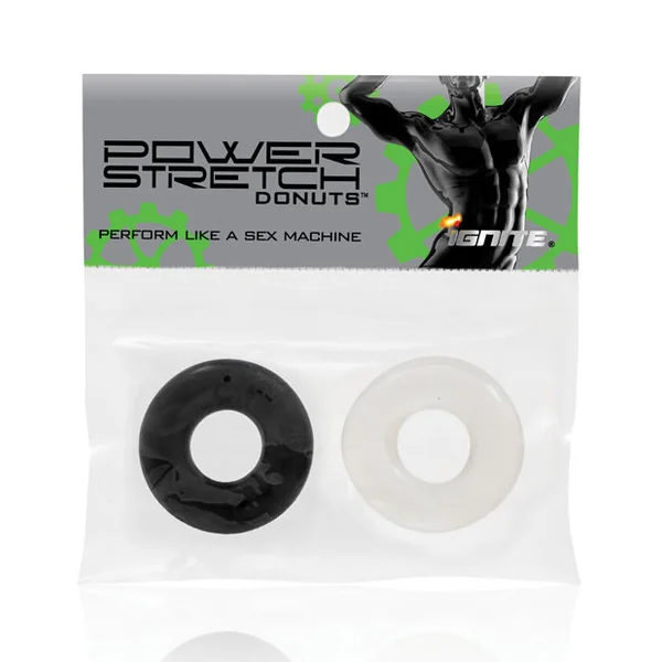 Ignite Power Stretch Donut Cock Ring - Clear-black Pack Of 2