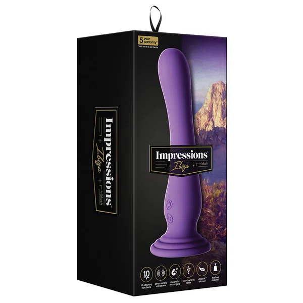 Impressions Ibiza Curved G-Spot Plum 7.75-Inch Long Rechargeable Vibrating Dildo With Suction Cup Base