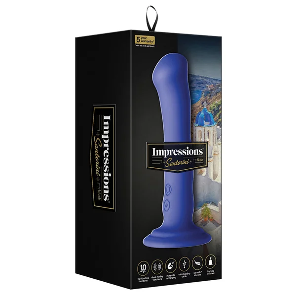 Impressions Santorini G-Spot Blue 6.5-Inch Long Rechargeable Vibrating Dildo With Suction Cup Base