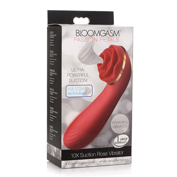 Inmi Bloomgasm Passion Petals 10x Silicone Suction Rose Vibrator - Red