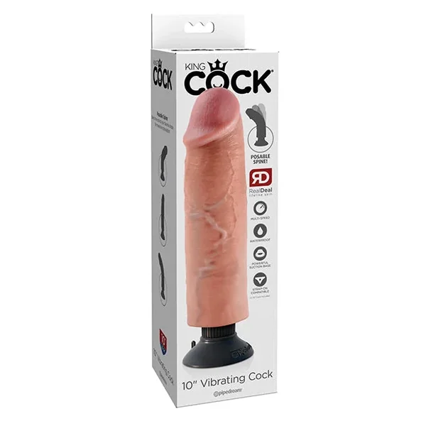 King Cock 10″ Vibrating Cock – Flesh
