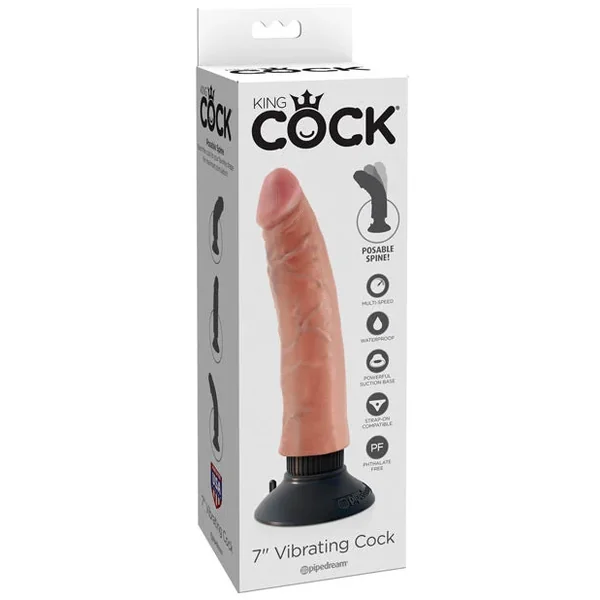 King Cock 7″ Vibrating Cock – Flesh