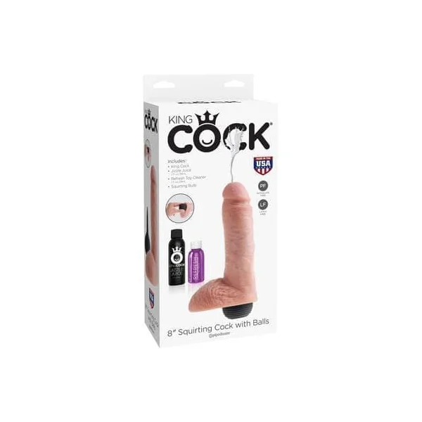 King Cock 8 Inch Squirting Cock With Balls - Flesh