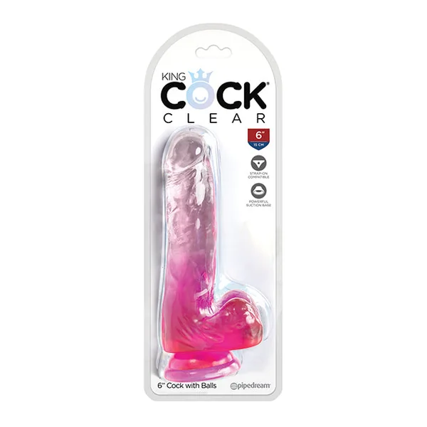 King Cock Clear 6" Cock W/balls - Pink