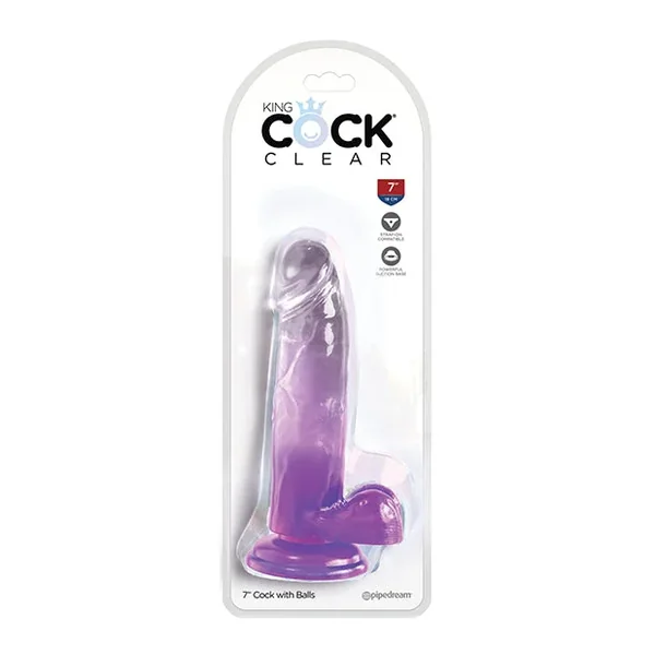 King Cock Clear 7″ Cock w/Balls – Purple