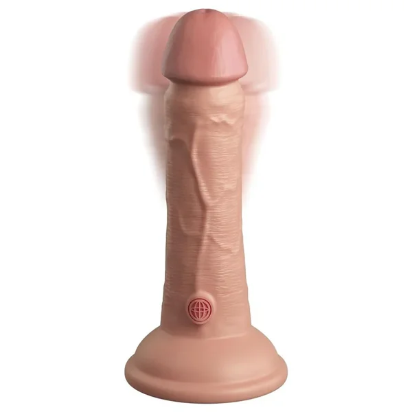 King Cock Elite Dual Density Vibrating Rechargeable Silicone Dildo with Remote Control Dildo 6in – Vanilla