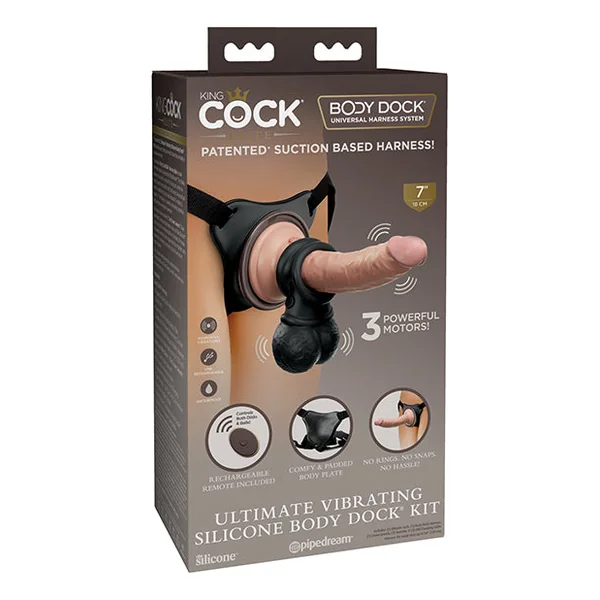 King Cock Elite Ultimate Vibrating Silicone Body Dock Kit W-remote