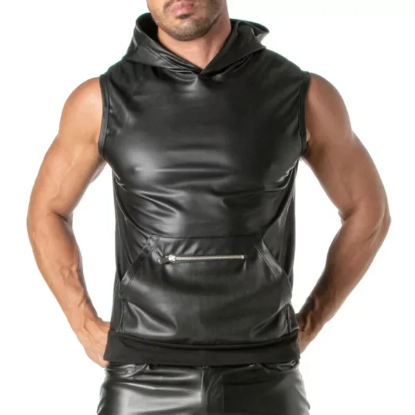 Kinky Zipped Pocket Sleeveless Hoodie – Size : L