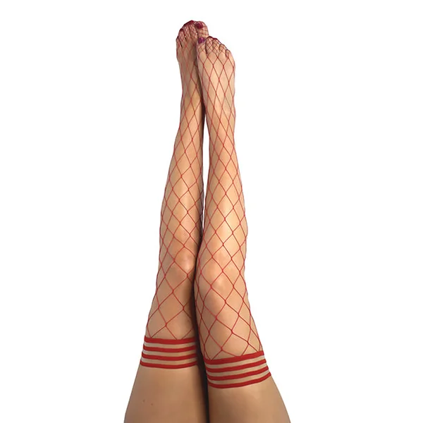 Kix'ies Claudia Large Net Fishnet Thigh Highs Red A