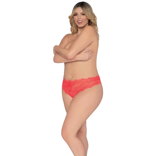 Lace Tanga Open-Crotch Panty - 2x - Coral