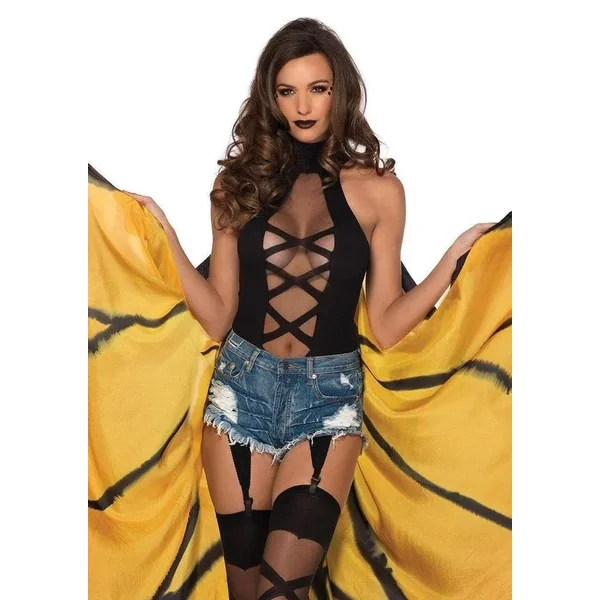 Leg Avenue Festival Butterfly Wing Halter Cape with Straps and Support Sticks – OS – Orange/Black