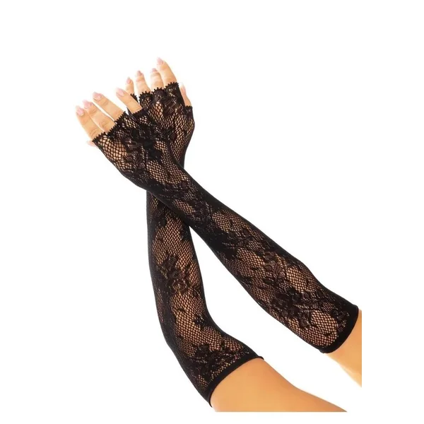 Leg Avenue Seamless Opera Length Floral Net Fingerless Gloves – OS – Black