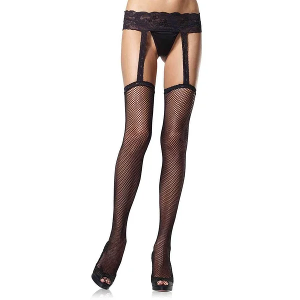 Leg Avenue – Stocking Fishnet with Garterbelt – Black – Queen