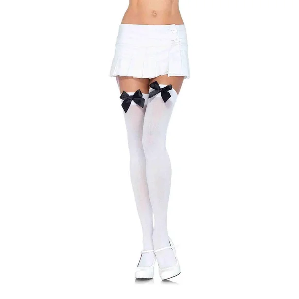 Leg Avenue – Stocking Nylon Over-Knee with Bow – White & Black