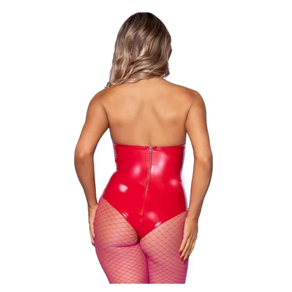 Leg Avenue Vinyl Boned Bodysuit – Small – Red