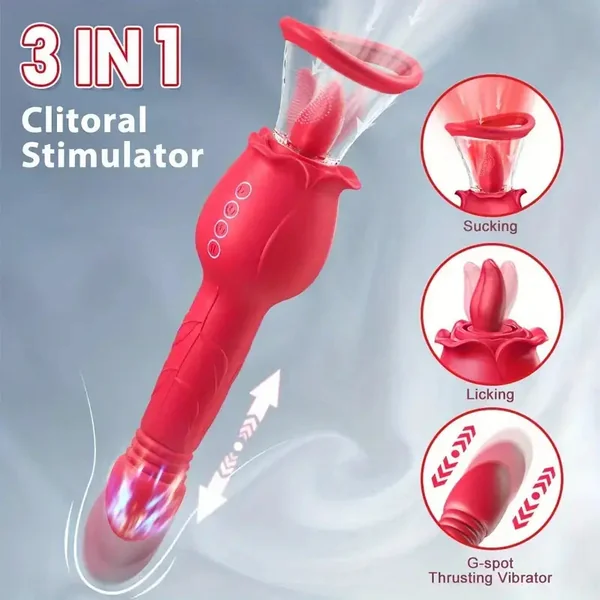 Licking Sucking Venting Modes Rose Dildo Vibrator For Women Couples
