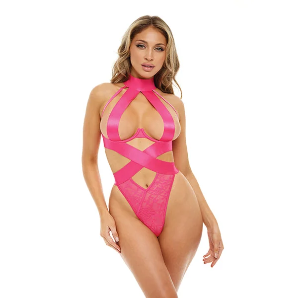Lucky Open Cup Wide Elastic & Lace Teddy Pink Yarrow L/xl