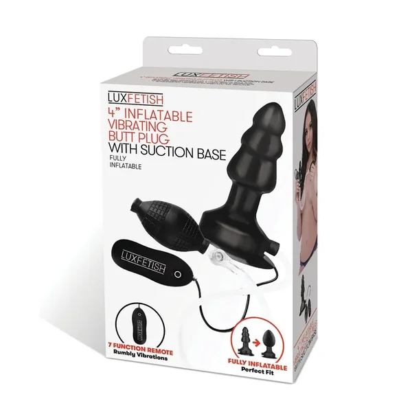 Lux Fetish 4″ Inflatable Vibrating Butt Plug w/Suction Base – Black