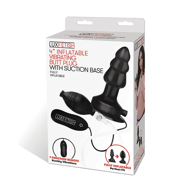 Lux Fetish 4" Inflatable Vibrating Butt Plug W-suction Base - Black