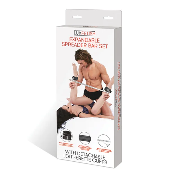 LUX FETISH EXPANDABLE SPREADER BAR SET 35-47IN W/ DETACHABLE LEATHERETTE CUFFS