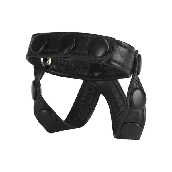 Macho V Style Penis Ring and Ball Divider Adjustable Black