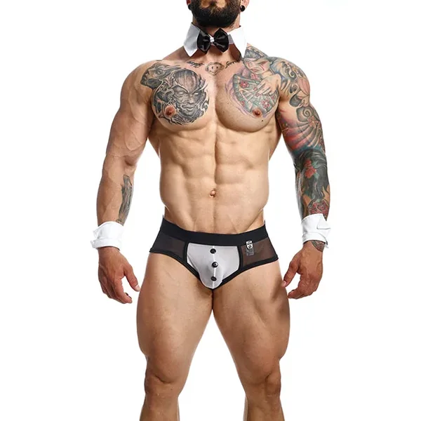 Male Basics MOB Maitre D Brief, Bow & French Cuffs Black/White LG