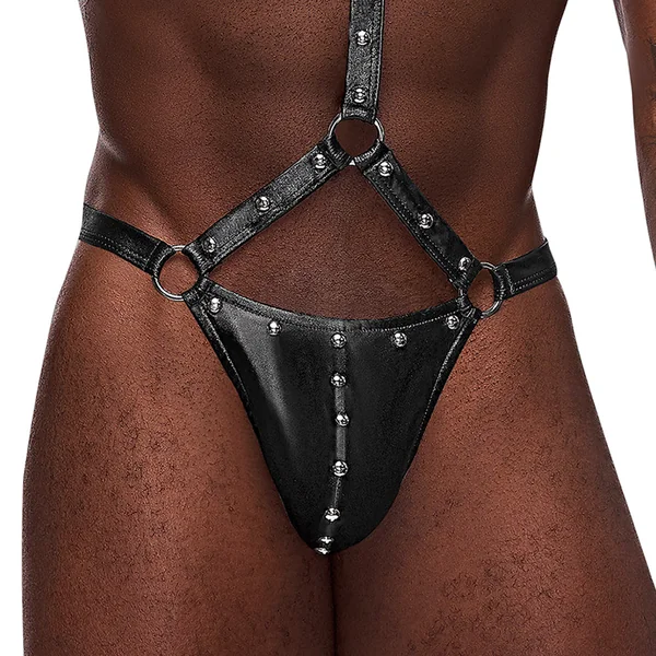 Male Power Fetish Gladiator Wet Look Studded Thong Harness