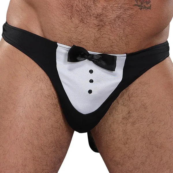 Male Power Novelty Ma”tre D’ Thong-Black One Size-Boxed
