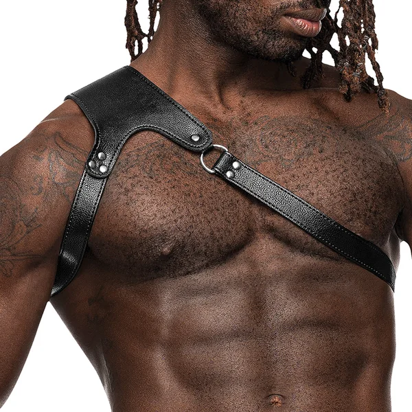 Male Power Zodiac Asymmetrical Faux Leather Chest Harness