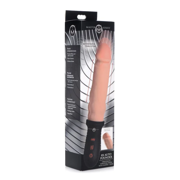 Master Series 8X Auto Pounder Vibrating & Thrusting Dildo w/Handle - Flesh