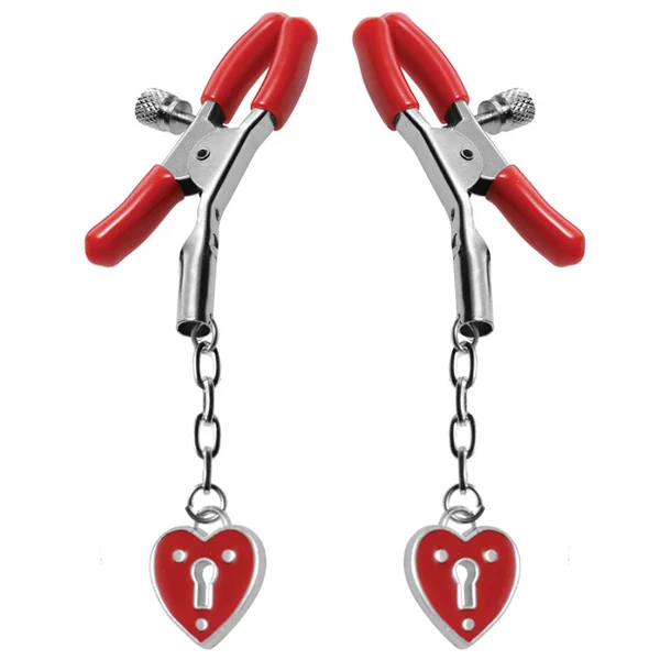 MASTER SERIES CHARMED HEART PADLOCK NIPPLE CLAMPS