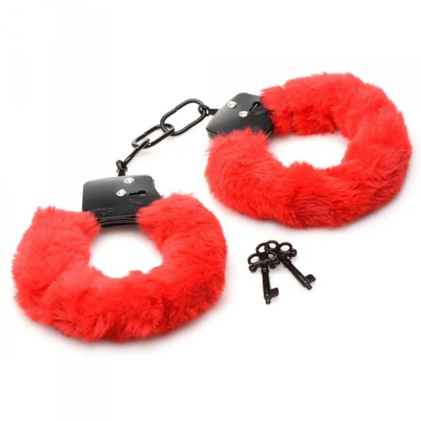 MASTER SERIES CUFFED IN FUR HANDCUFFS RED