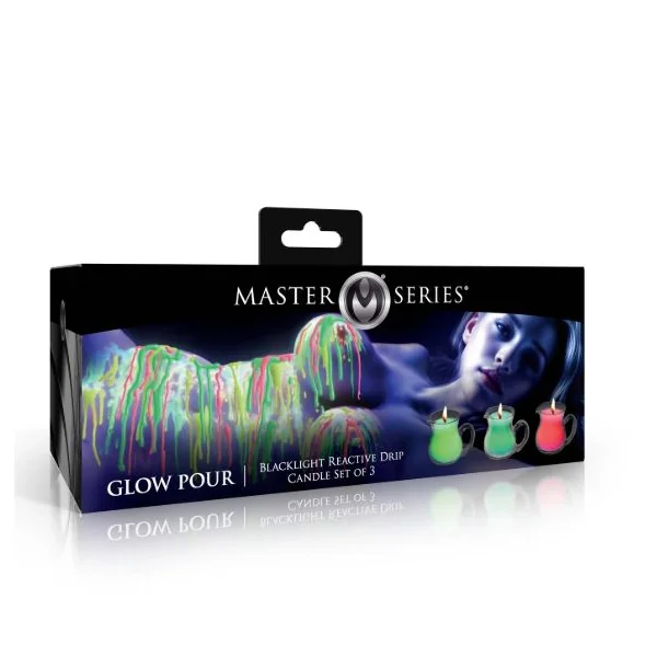 MASTER SERIES GLOW POUR DRIP CANDLE SET OF 3 BLACKLIGHT REACTIVE