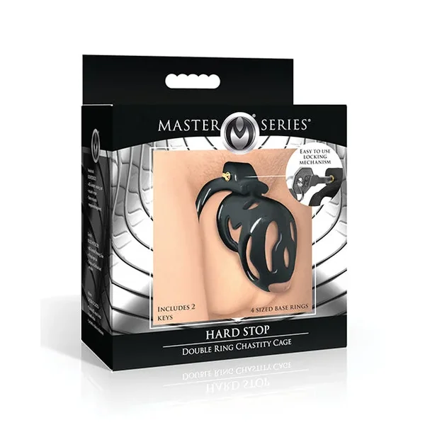 Master Series Hard Stop Double Ring Chastity Cage – Black