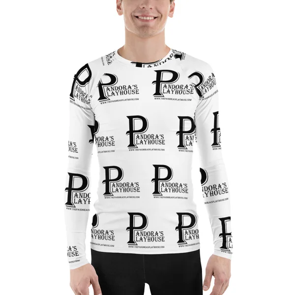 Men's White Rash Guard with Black Lettering