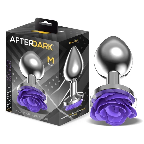 Metal Anal Plug with Purple Rose Base – Size M