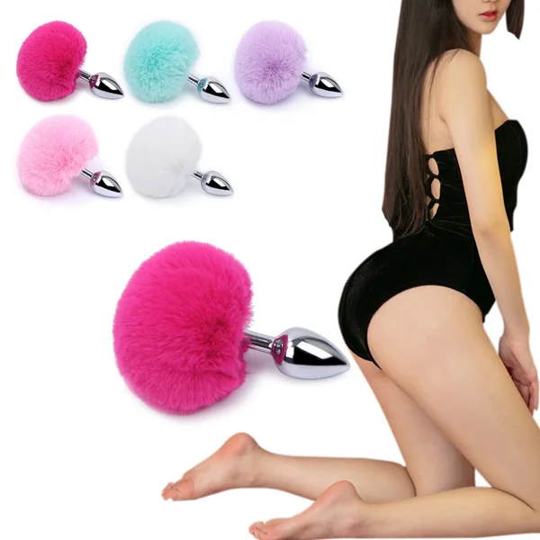 Metal Dildo Rabbit Tail Anal Plug - Small Stainless Steel Butt Plug Anal Toys