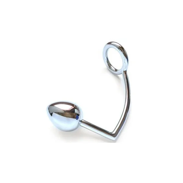 Metal hard penis ring with anal plug hook 45mm sex toy prostate massager for men