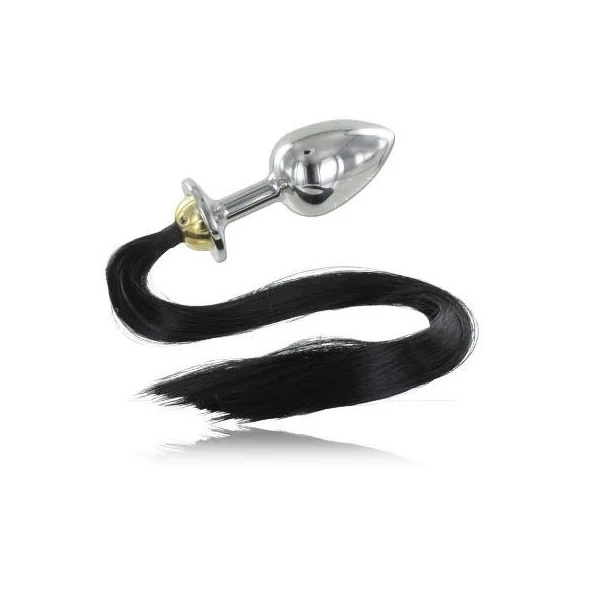 Metal hard steel anal plug with black tail 8.89cm sex toy for women men