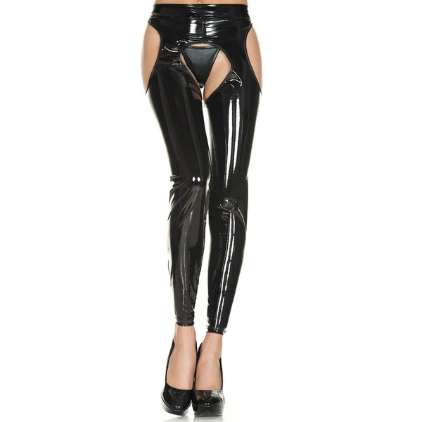 Music Legs Crotchless Wet Look Suspender Leggings