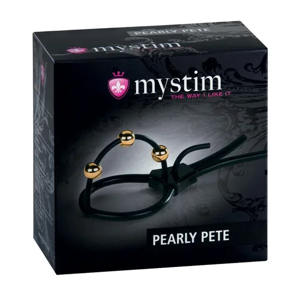 Mystim Pearly Pete Corona Strap w/Gold Balls – Black