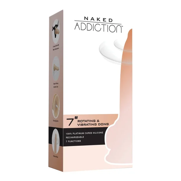 Naked Addiction 7″ Rotating & Vibrating Dong w/Remote – Flesh