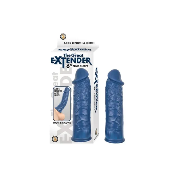Nasstoys The Great Extender 6 Inch Silicone Penis Sleeve, Blue