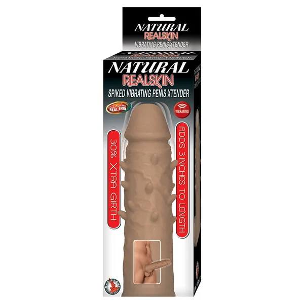 Natural Realskin Spiked Vibrating Penis Xtender - Brown